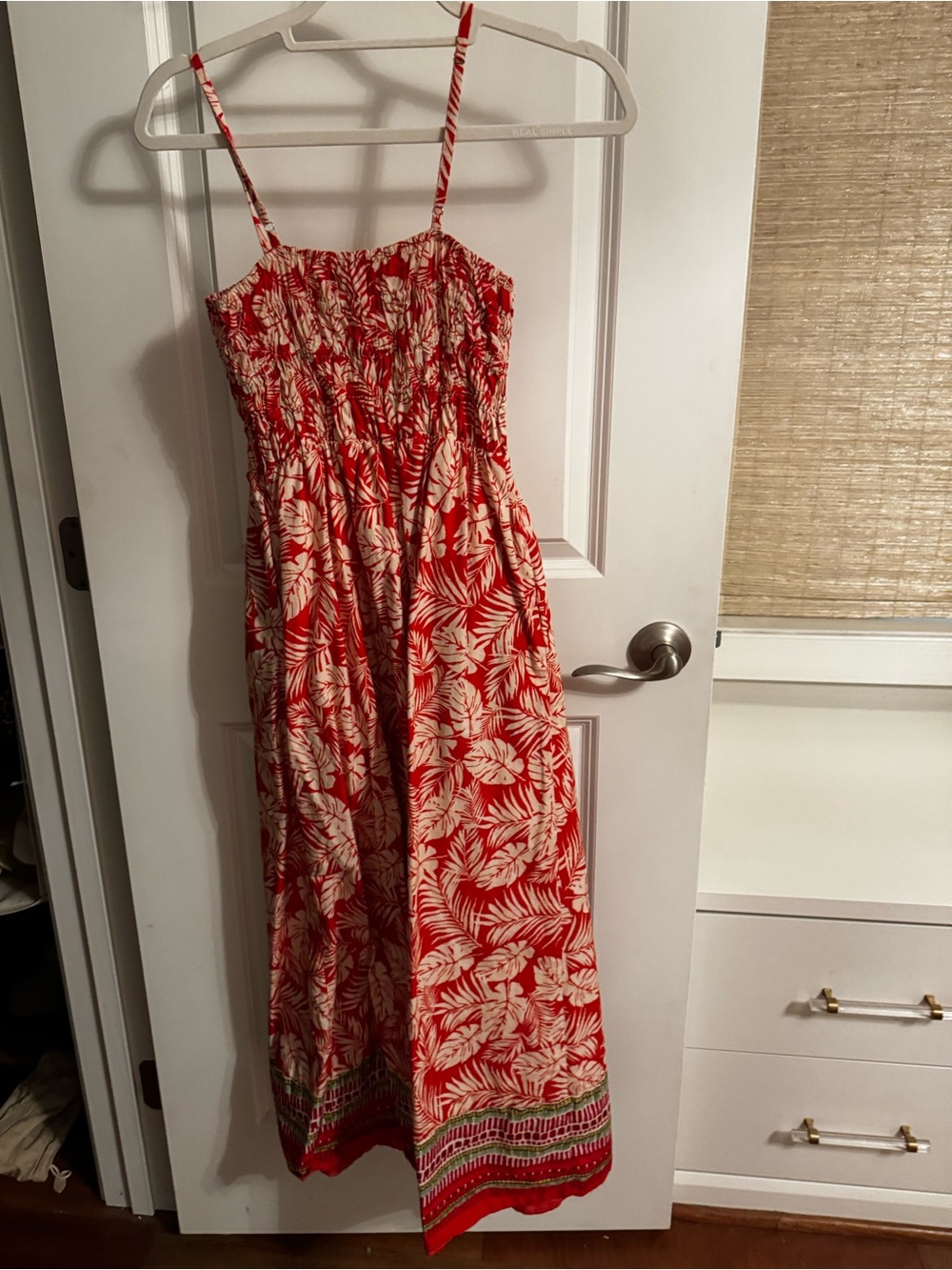 Red Tropical Print Spaghetti-Strap Maxi Dress